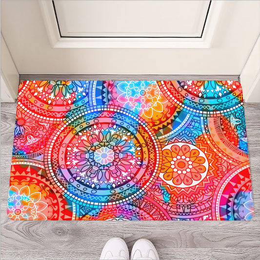 Colorful Circle Mandala Print Rubber Doormat