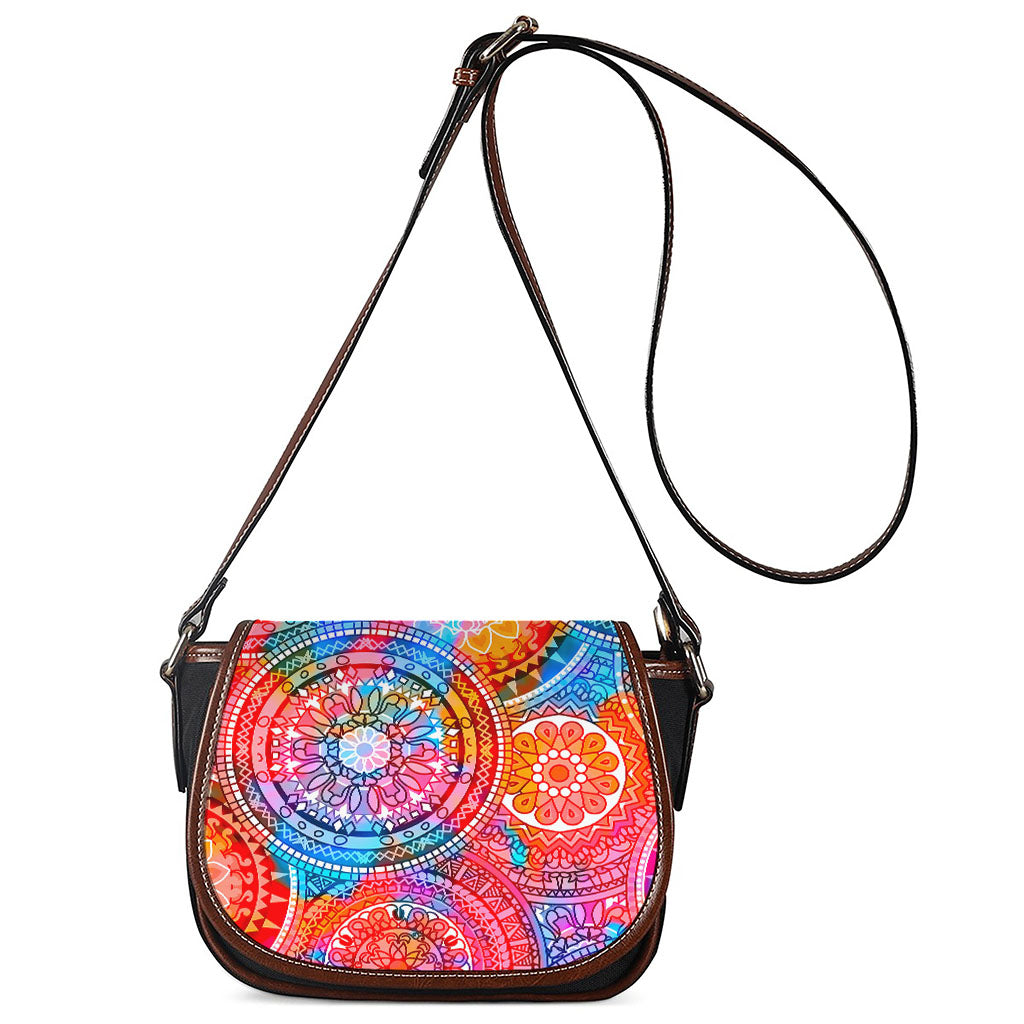 Colorful Circle Mandala Print Saddle Bag