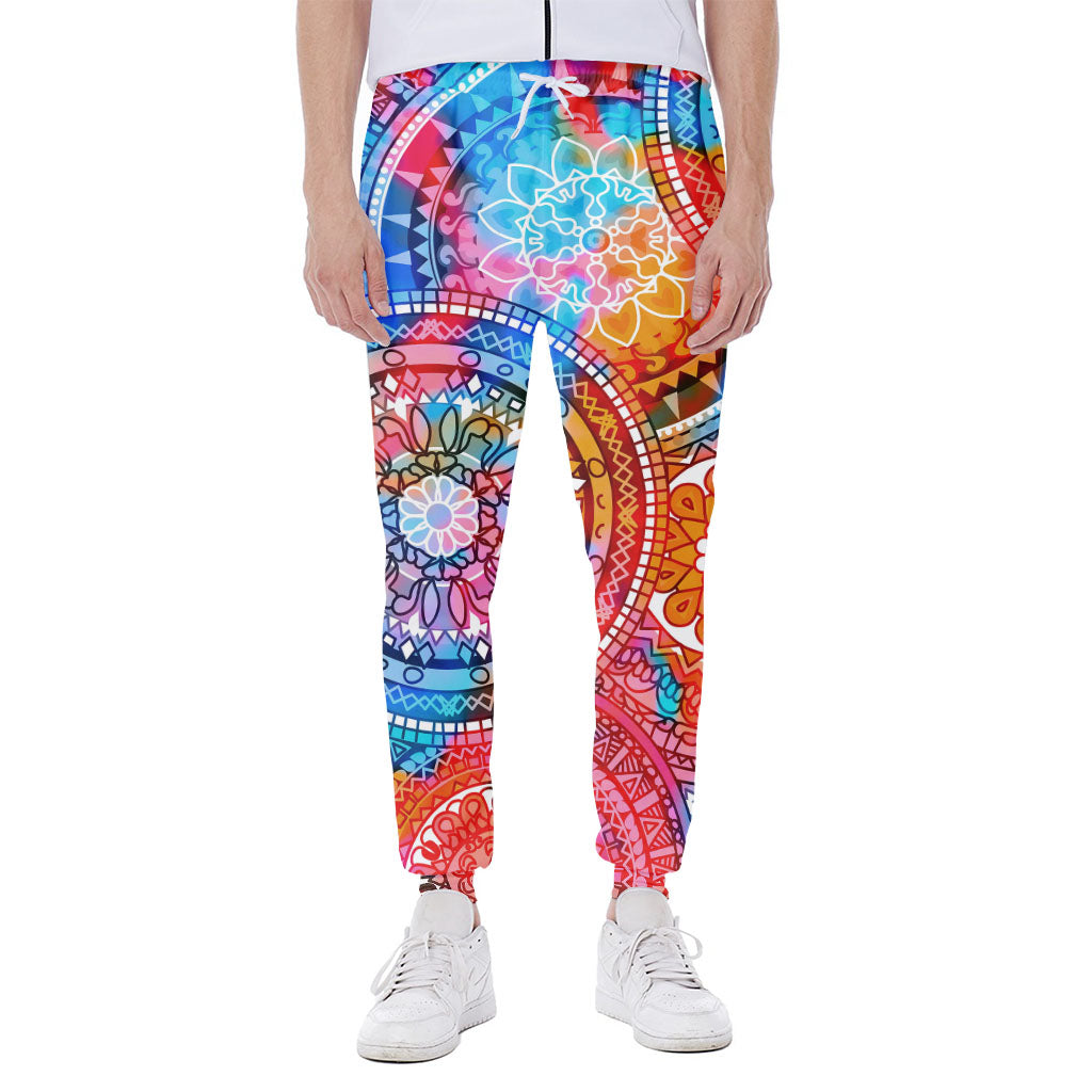 Colorful Circle Mandala Print Scuba Joggers
