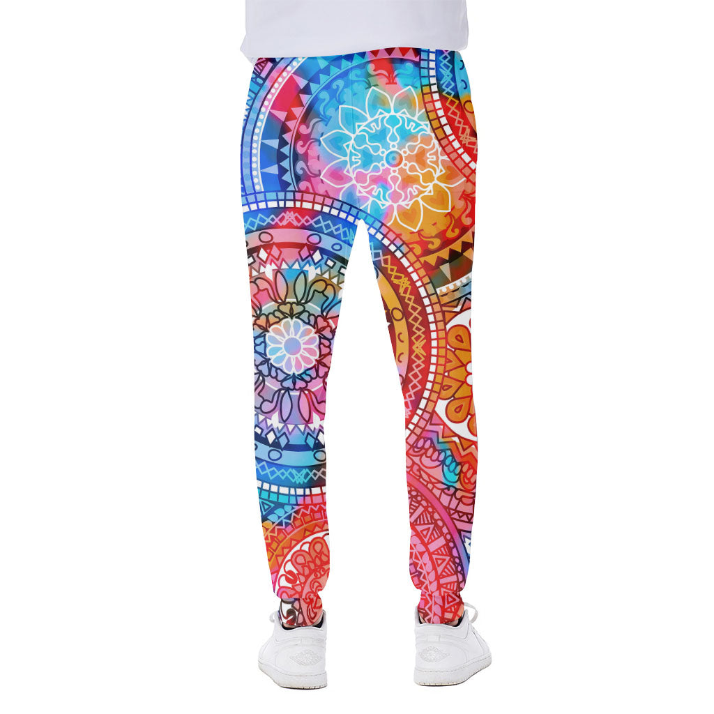 Colorful Circle Mandala Print Scuba Joggers