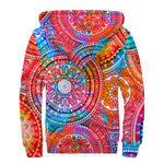 Colorful Circle Mandala Print Sherpa Lined Zip Up Hoodie