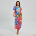 Colorful Circle Mandala Print Short Sleeve Maxi Dress
