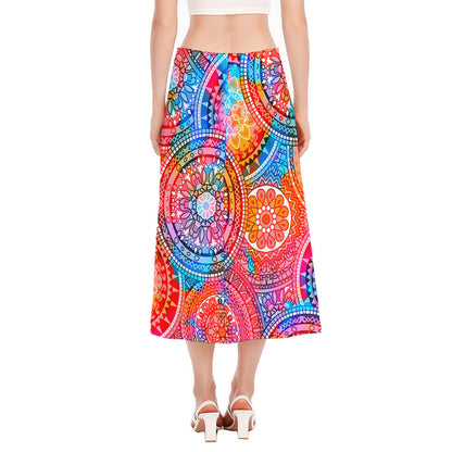 Colorful Circle Mandala Print Side Slit Midi Skirt