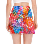 Colorful Circle Mandala Print Side Slit Mini Skirt