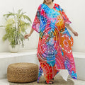 Colorful Circle Mandala Print Silk V-Neck Kaftan Dress