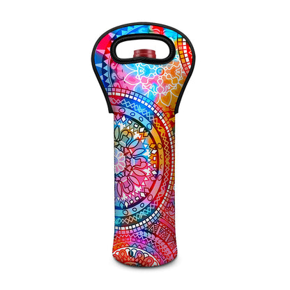 Colorful Circle Mandala Print Single Neoprene Wine Tote