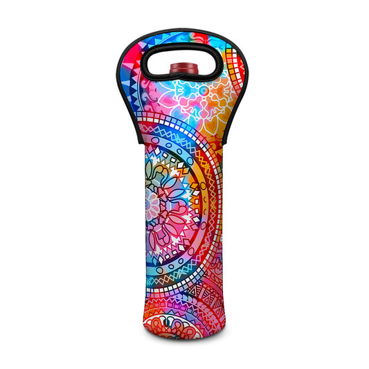 Colorful Circle Mandala Print Single Neoprene Wine Tote