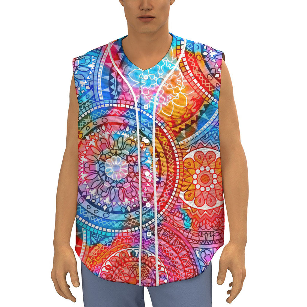 Colorful Circle Mandala Print Sleeveless Baseball Jersey