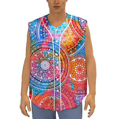 Colorful Circle Mandala Print Sleeveless Baseball Jersey