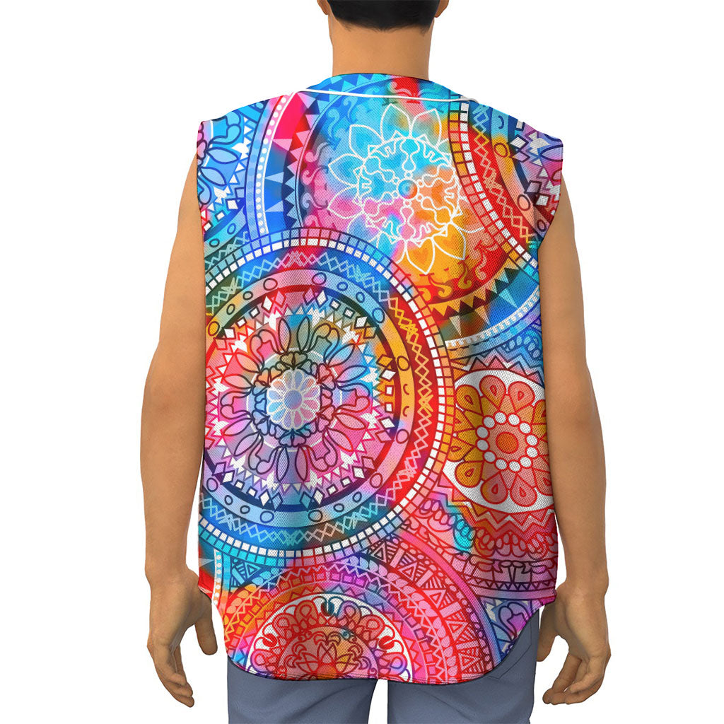 Colorful Circle Mandala Print Sleeveless Baseball Jersey