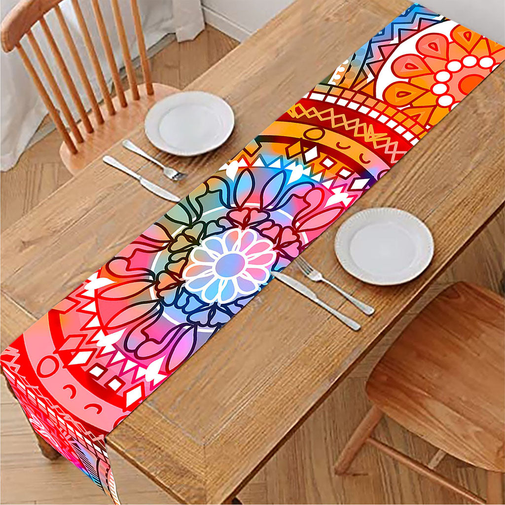 Colorful Circle Mandala Print Table Runner
