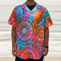 Colorful Circle Mandala Print Textured Short Sleeve Shirt