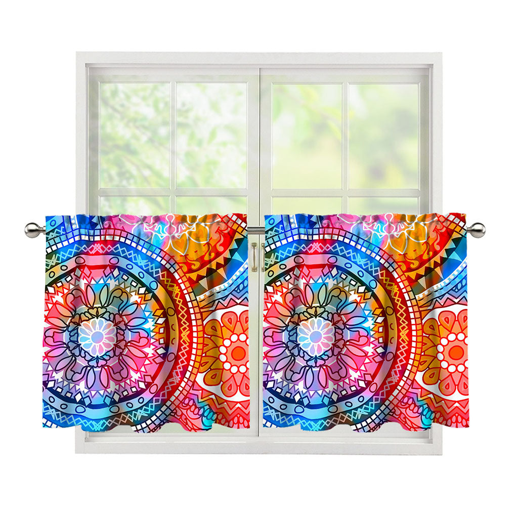 Colorful Circle Mandala Print Tier Curtains