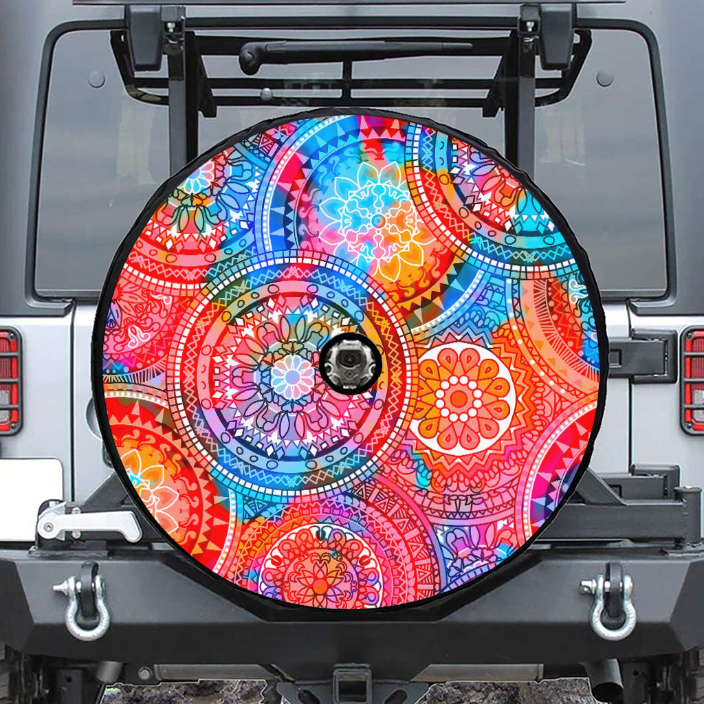 Colorful Circle Mandala Print Tire Cover With Camera Hole