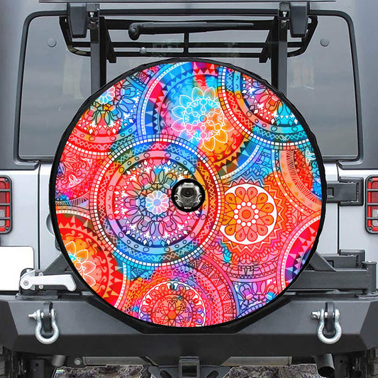 Colorful Circle Mandala Print Tire Cover With Camera Hole