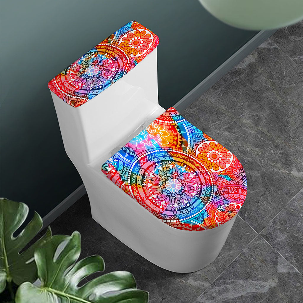 Colorful Circle Mandala Print Toilet Lid And Tank Cover Set