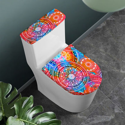 Colorful Circle Mandala Print Toilet Lid And Tank Cover Set