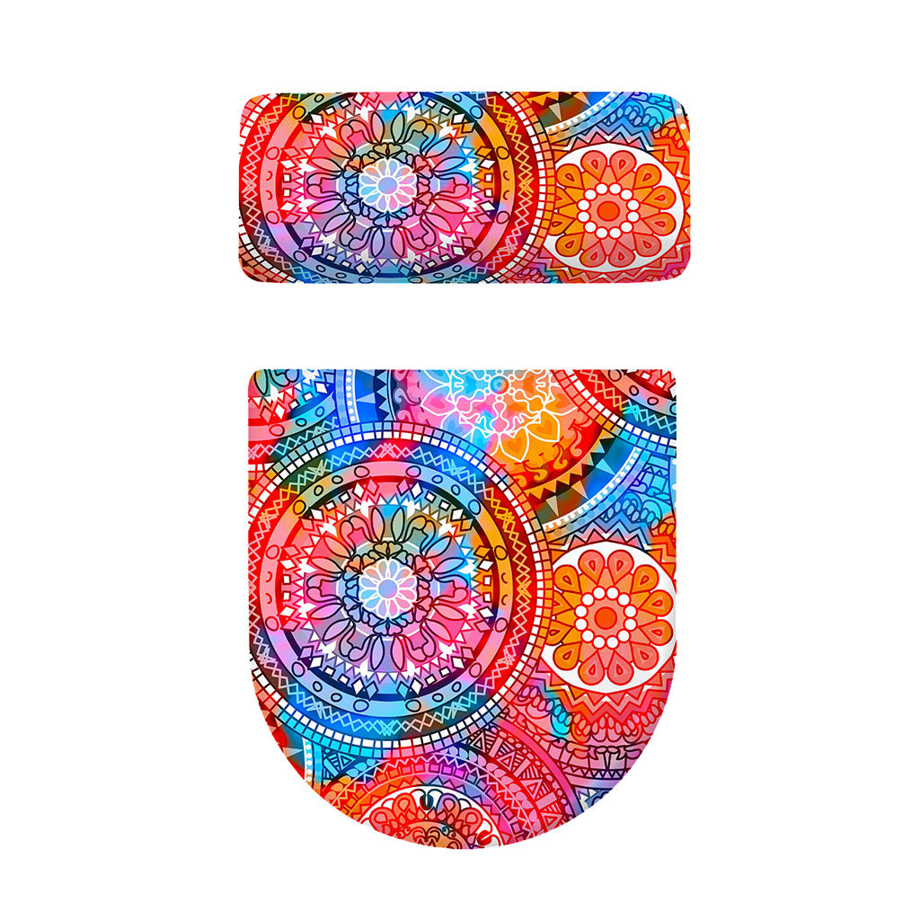 Colorful Circle Mandala Print Toilet Lid And Tank Cover Set
