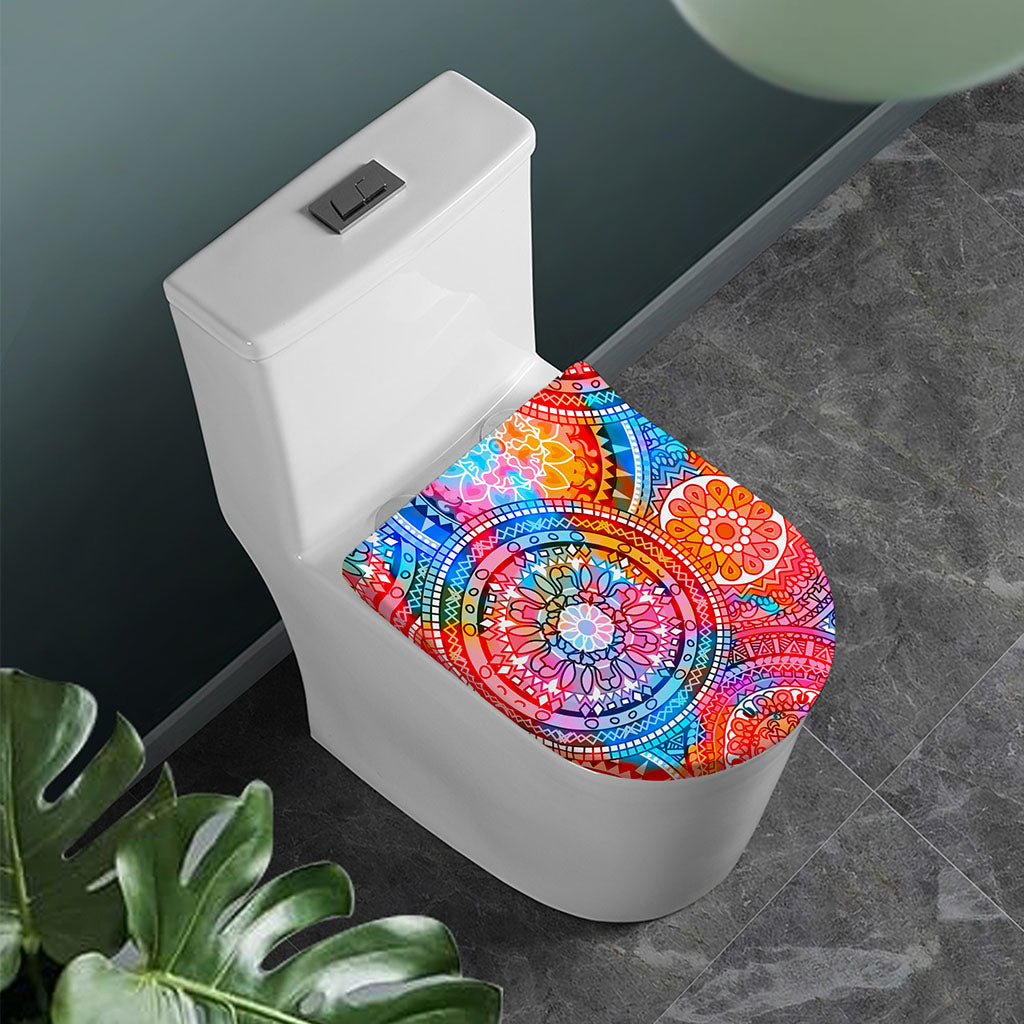 Colorful Circle Mandala Print Toilet Lid Cover