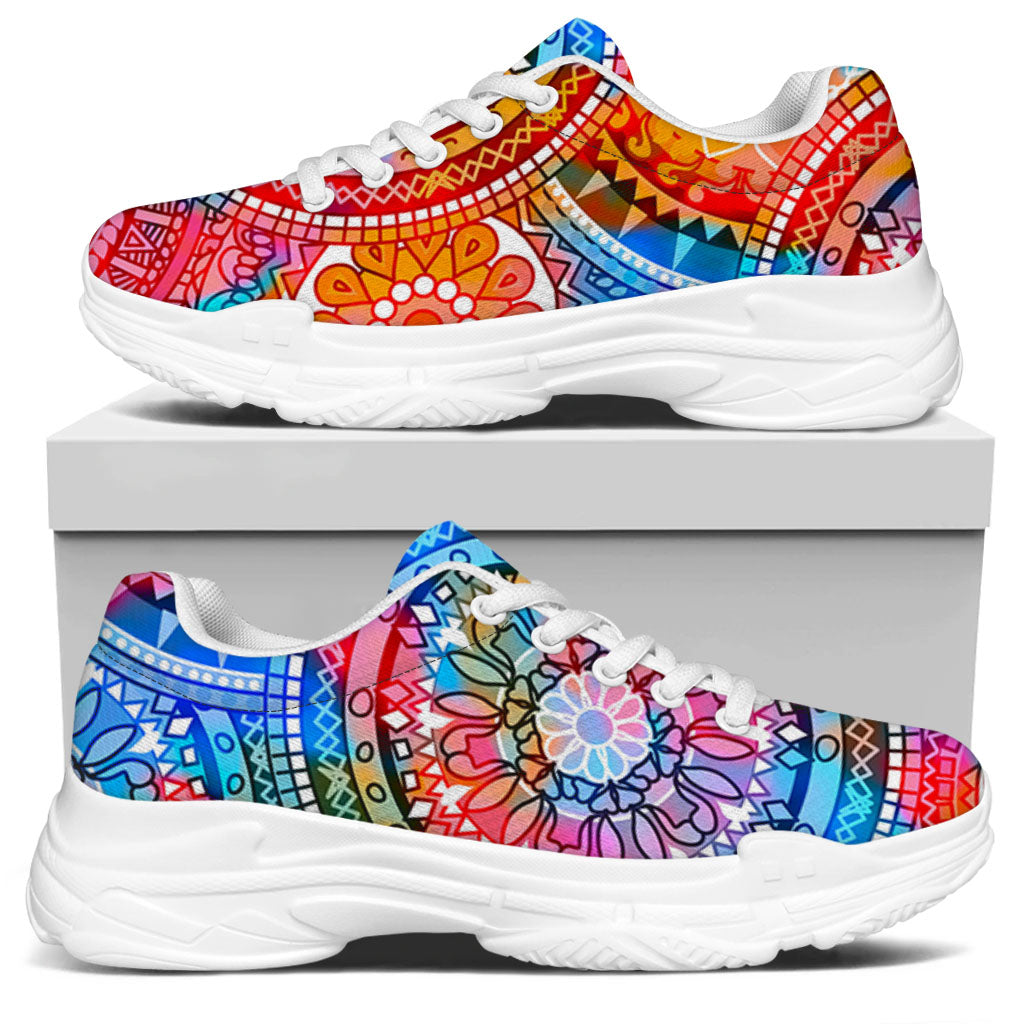 Colorful Circle Mandala Print White Chunky Shoes