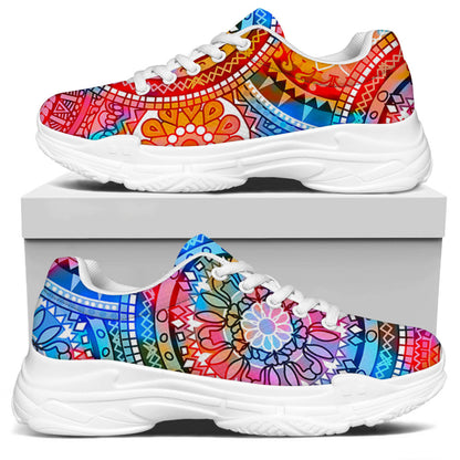 Colorful Circle Mandala Print White Chunky Shoes