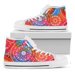 Colorful Circle Mandala Print White High Top Sneakers