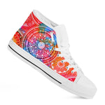 Colorful Circle Mandala Print White High Top Sneakers