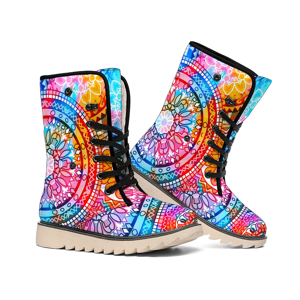 Colorful Circle Mandala Print Winter Boots