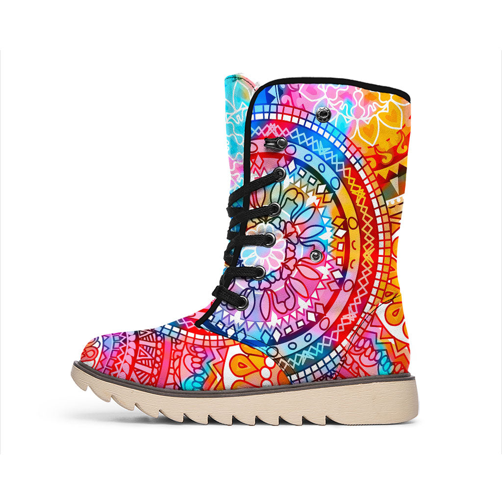 Colorful Circle Mandala Print Winter Boots