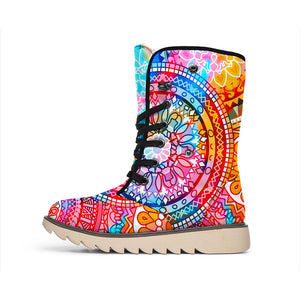 Colorful Circle Mandala Print Winter Boots