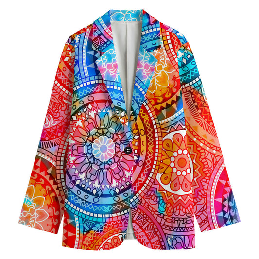 Colorful Circle Mandala Print Women's Blazer