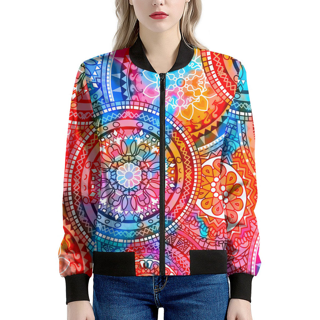 Colorful Circle Mandala Print Women's Bomber Jacket