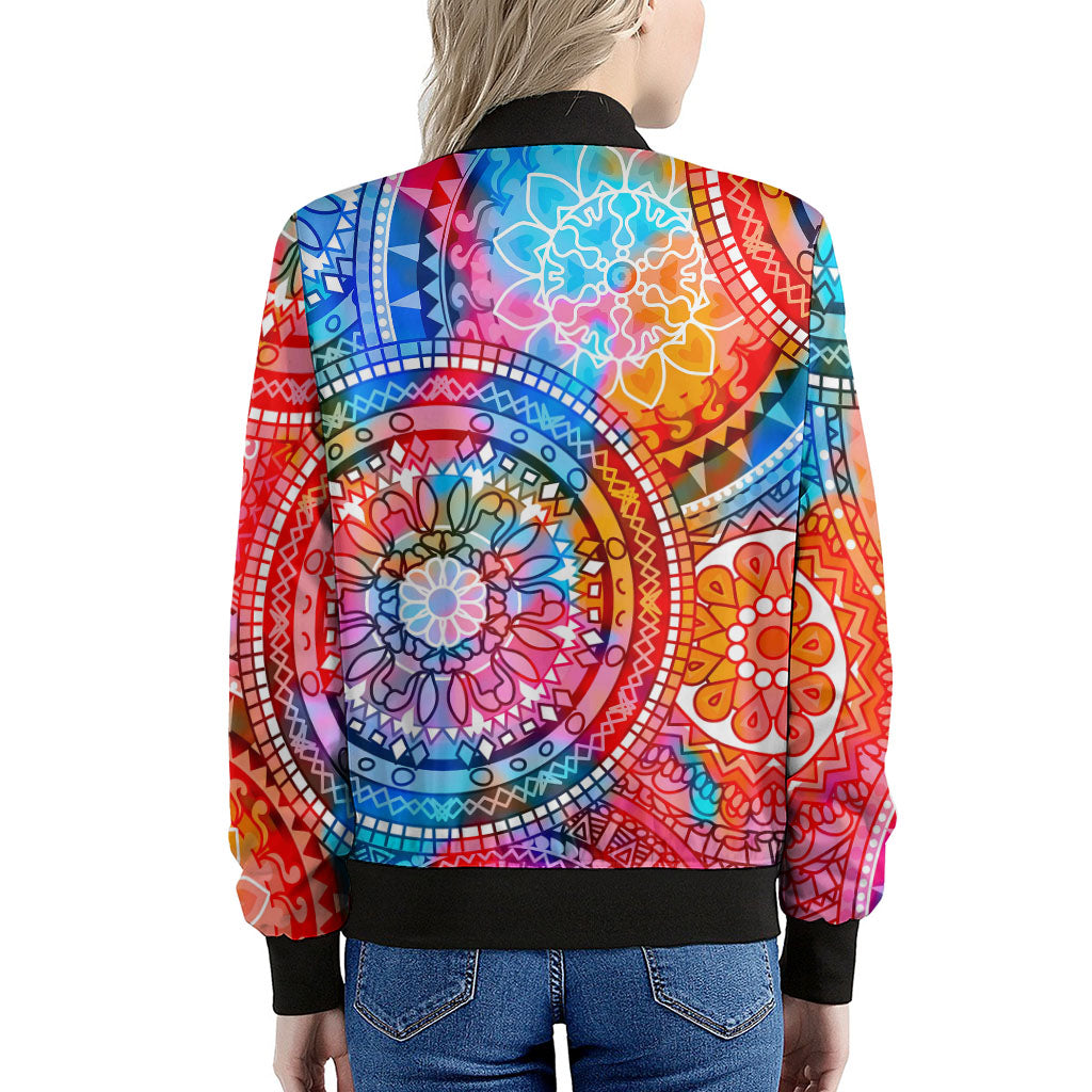 Colorful Circle Mandala Print Women's Bomber Jacket