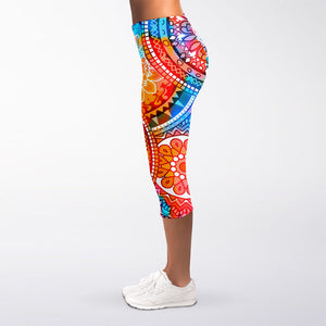 Colorful Circle Mandala Print Women's Capri Leggings