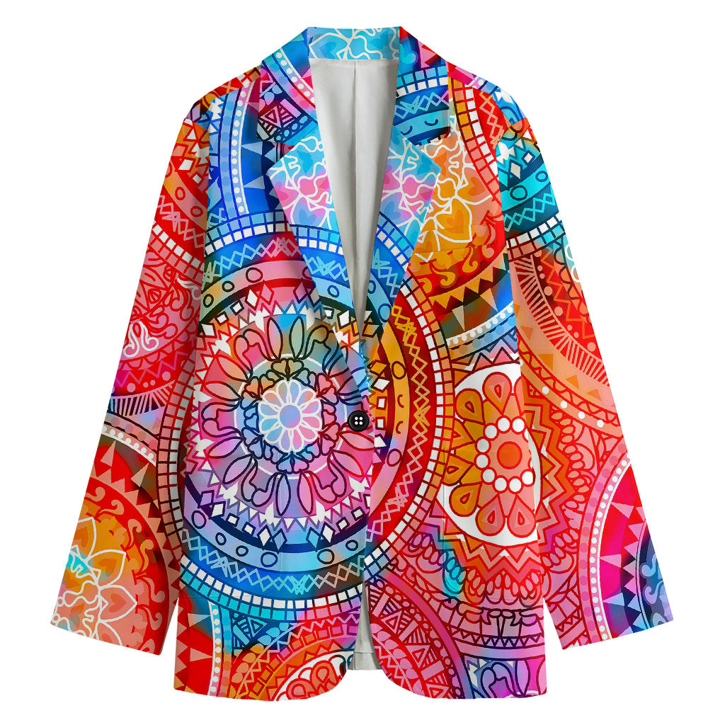 Colorful Circle Mandala Print Women's Cotton Blazer