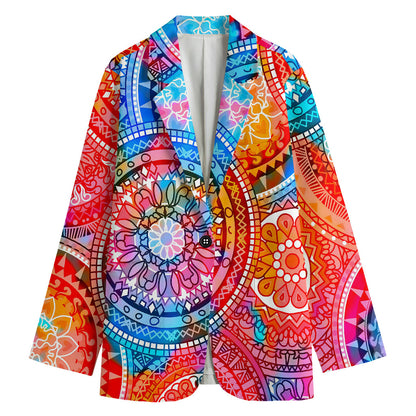 Colorful Circle Mandala Print Women's Cotton Blazer