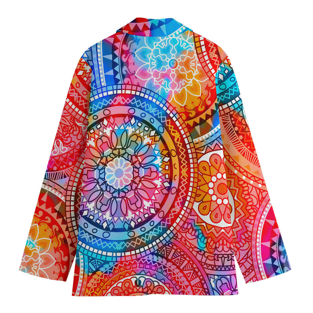 Colorful Circle Mandala Print Women's Cotton Blazer
