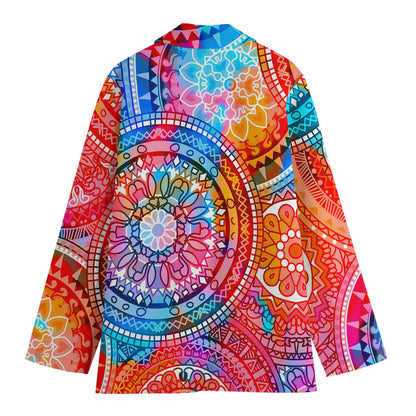 Colorful Circle Mandala Print Women's Cotton Blazer