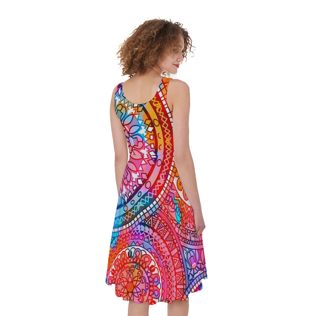 Colorful Circle Mandala Print Women's Sleeveless Dress