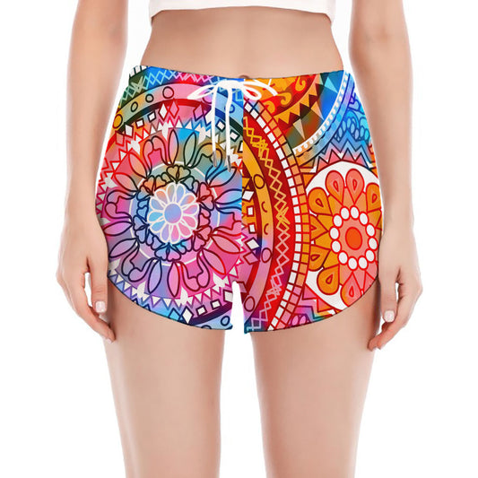 Colorful Circle Mandala Print Women's Split Running Shorts