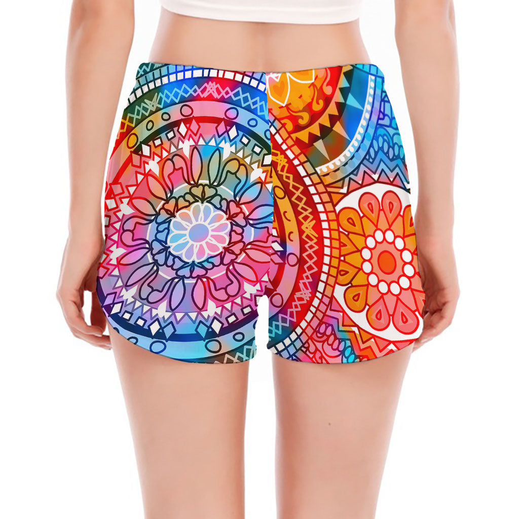 Colorful Circle Mandala Print Women's Split Running Shorts