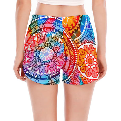 Colorful Circle Mandala Print Women's Split Running Shorts