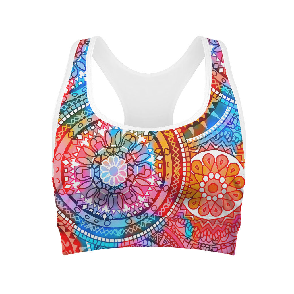 Colorful Circle Mandala Print Women's Sports Bra