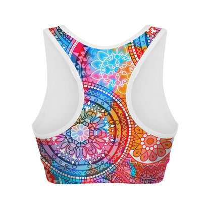 Colorful Circle Mandala Print Women's Sports Bra