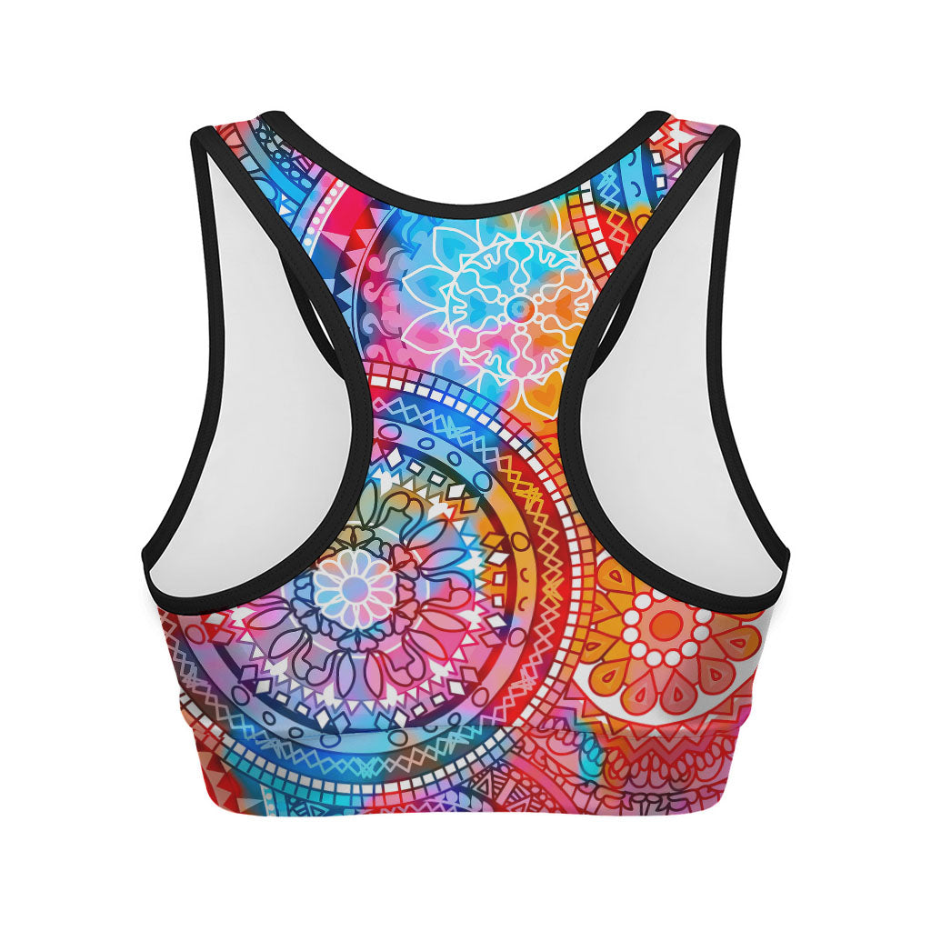 Colorful Circle Mandala Print Women's Sports Bra