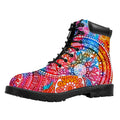 Colorful Circle Mandala Print Padded Collar Lace Up Boots