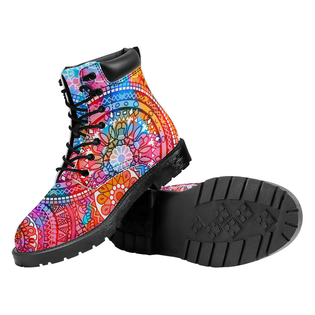 Colorful Circle Mandala Print Work Boots