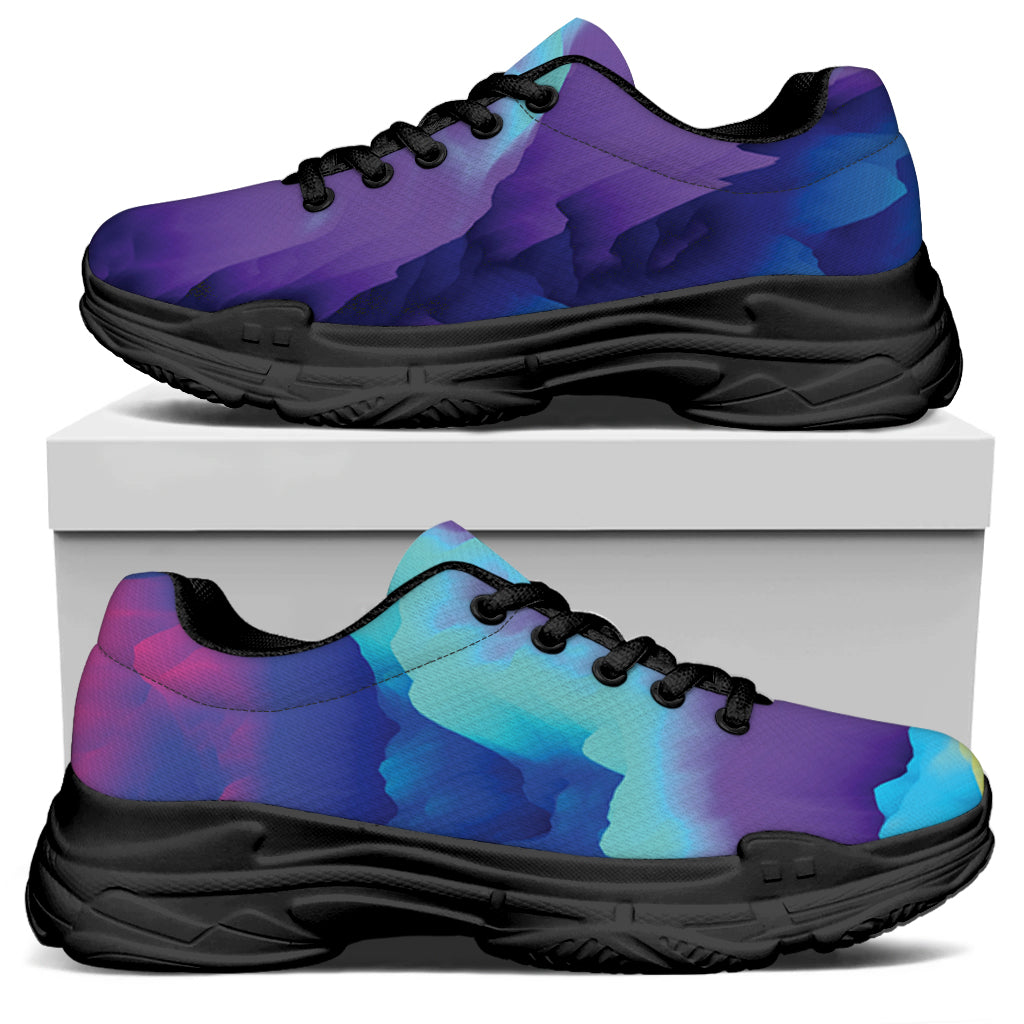 Colorful Cloud Print Black Chunky Shoes