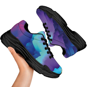 Colorful Cloud Print Black Chunky Shoes