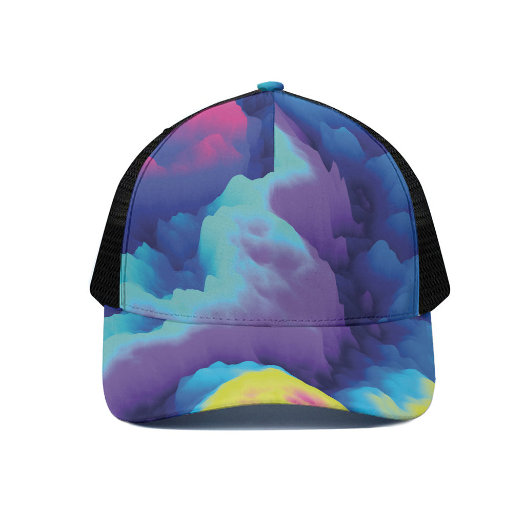 Colorful Cloud Print Black Mesh Trucker Cap